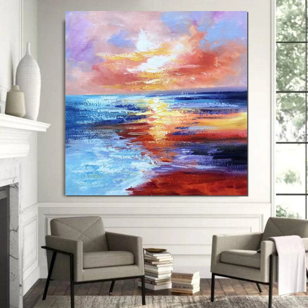 Sunset Painting, Acrylic Paintings for Living Room, Abstract Acrylic Painting, Abstract Landscape Paintings, Simple Painting Ideas for Bedroom, Large Abstract Canvas Paintings-Paintingforhome