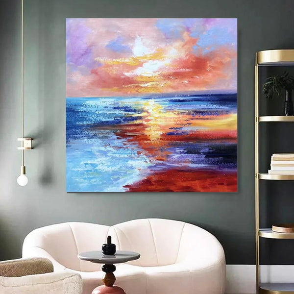 Sunset Painting, Acrylic Paintings for Living Room, Abstract Acrylic Painting, Abstract Landscape Paintings, Simple Painting Ideas for Bedroom, Large Abstract Canvas Paintings-Paintingforhome