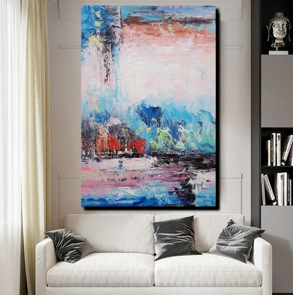 Modern Paintings Behind Sofa, Abstract Paintings for Living Room, Palette Knife Canvas Art, Impasto Wall Art, Buy Paintings Online-Paintingforhome