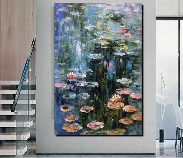 Large Paintings on Canvas, Canvas Paintings for Bedroom, Landscape Painting for Living Room, Water Lily Paintings, Heavy Texture Paintings-Paintingforhome