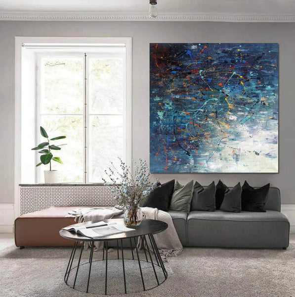 Modern Abstract Wall Art, Large Painting for Sale, Easy Painting Ideas for Living Room, Blue Acrylic Painting on Canvas, Huge Canvas Paintings-Paintingforhome